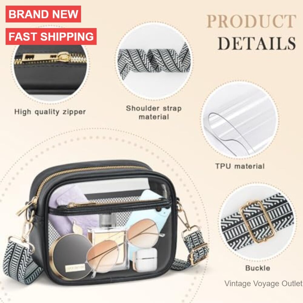Clear Stadium Crossbody Bag for Concerts Sports Events Adjustable Strap - Picture 4 of 7